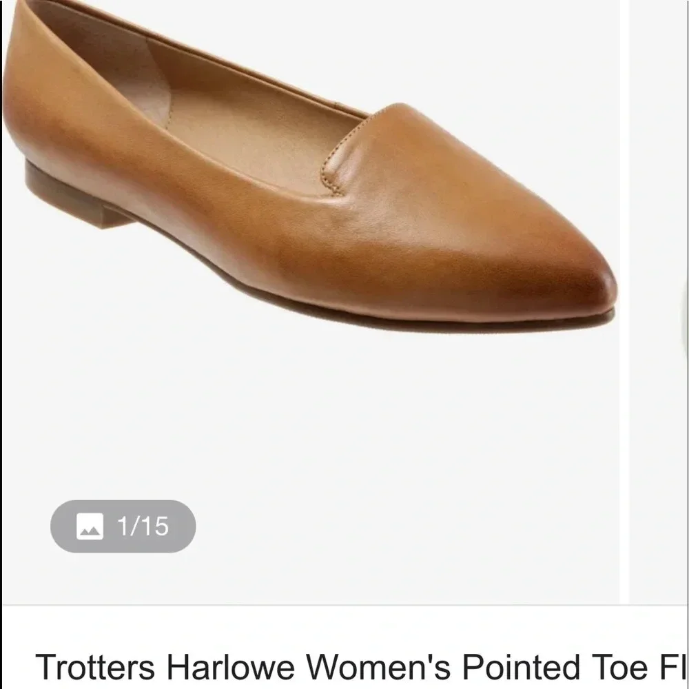 Trotters Women's Pointed Toe Leather Flats in Tan